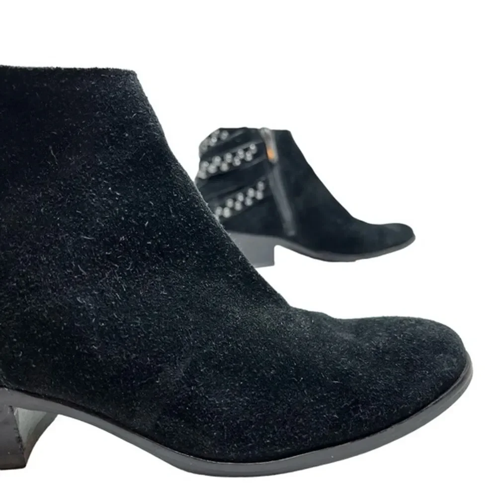 SAM EDELMAN PENROSE Black Ankle Booties Boots Buckles Gothic Leather Suede 6.5 - Picture 3 of 15